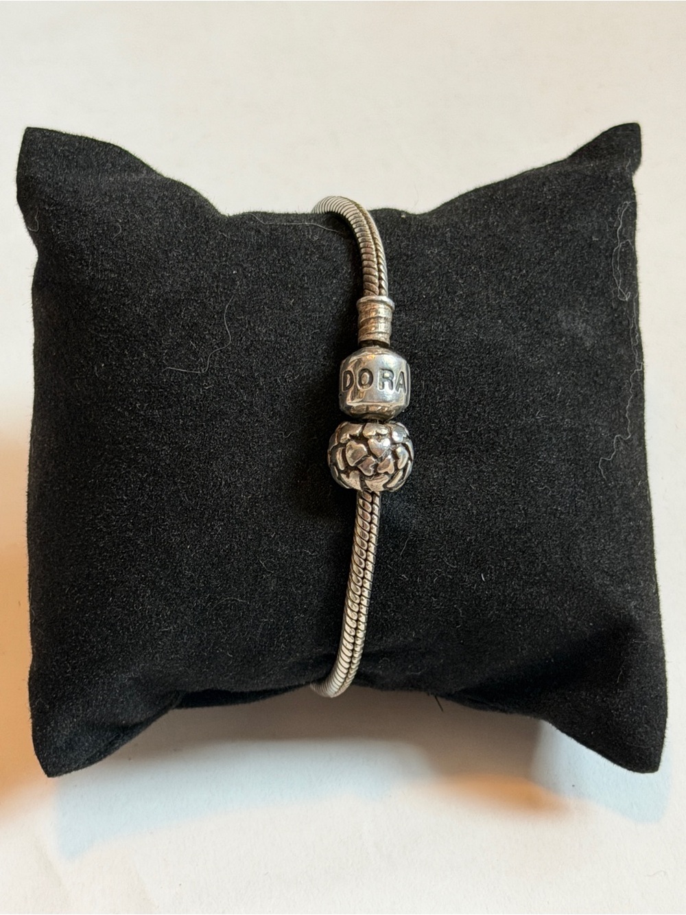 Authentic Pandora Sterling Silver Moments Snake Chain Charm Bracelet with Charm